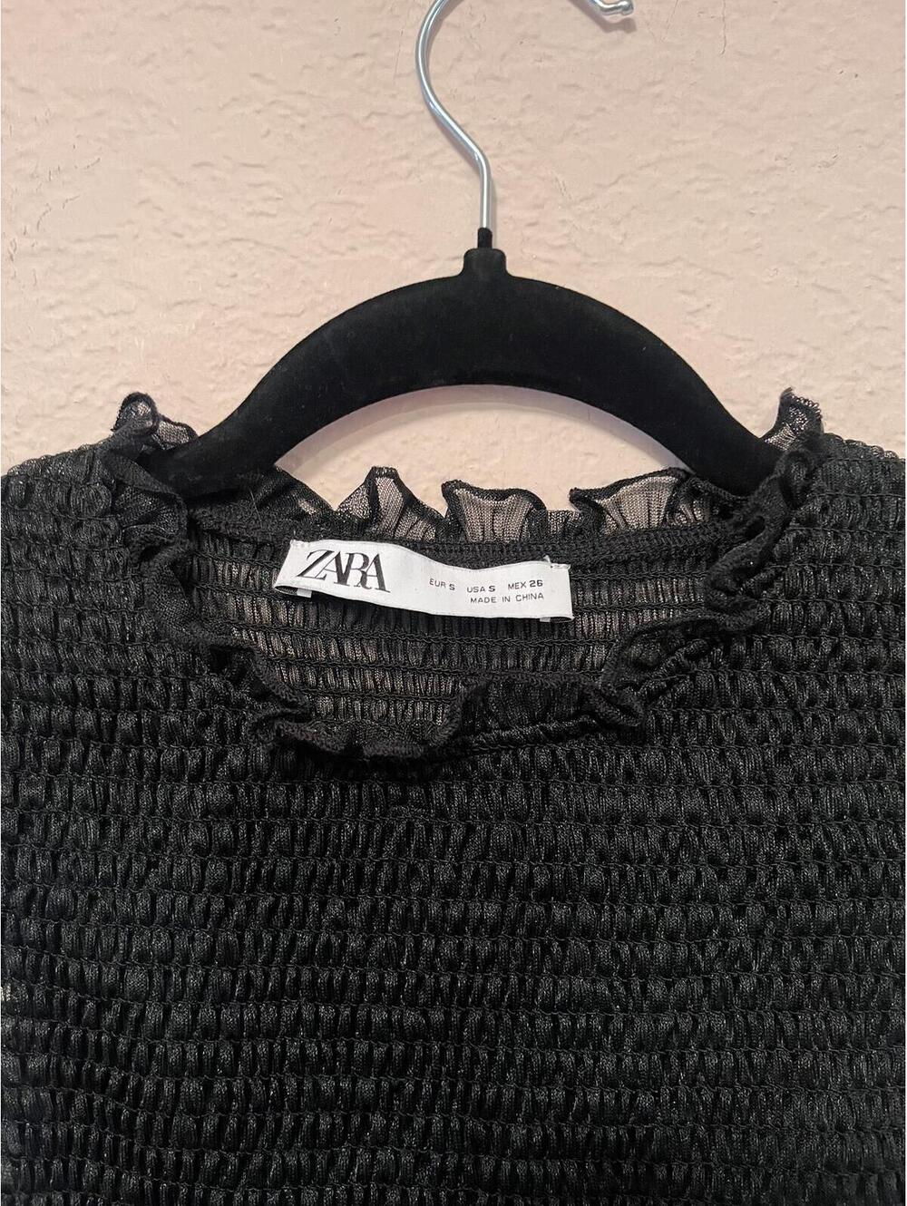 Zara Black Smocked Sleeveless Ruffle Trim Crop Top - Picture 5 of 7